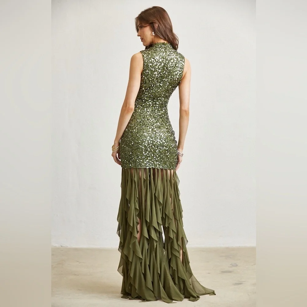 Sequin Ruffle Hem Floor-Length Gown - Blithe - Picture 3 of 4